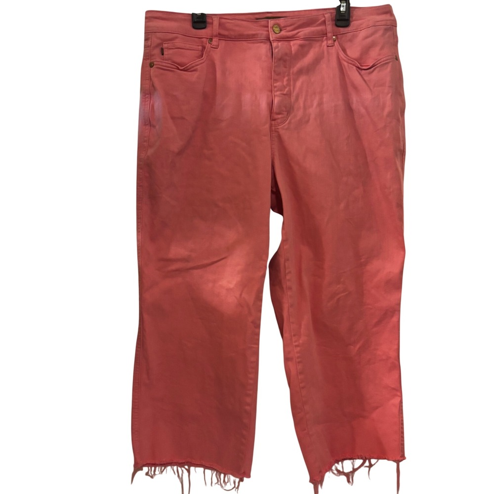 Judy Blue Women's Coral Pink Raw Hem Straight Leg Jeans Plus Size 20W Cropped